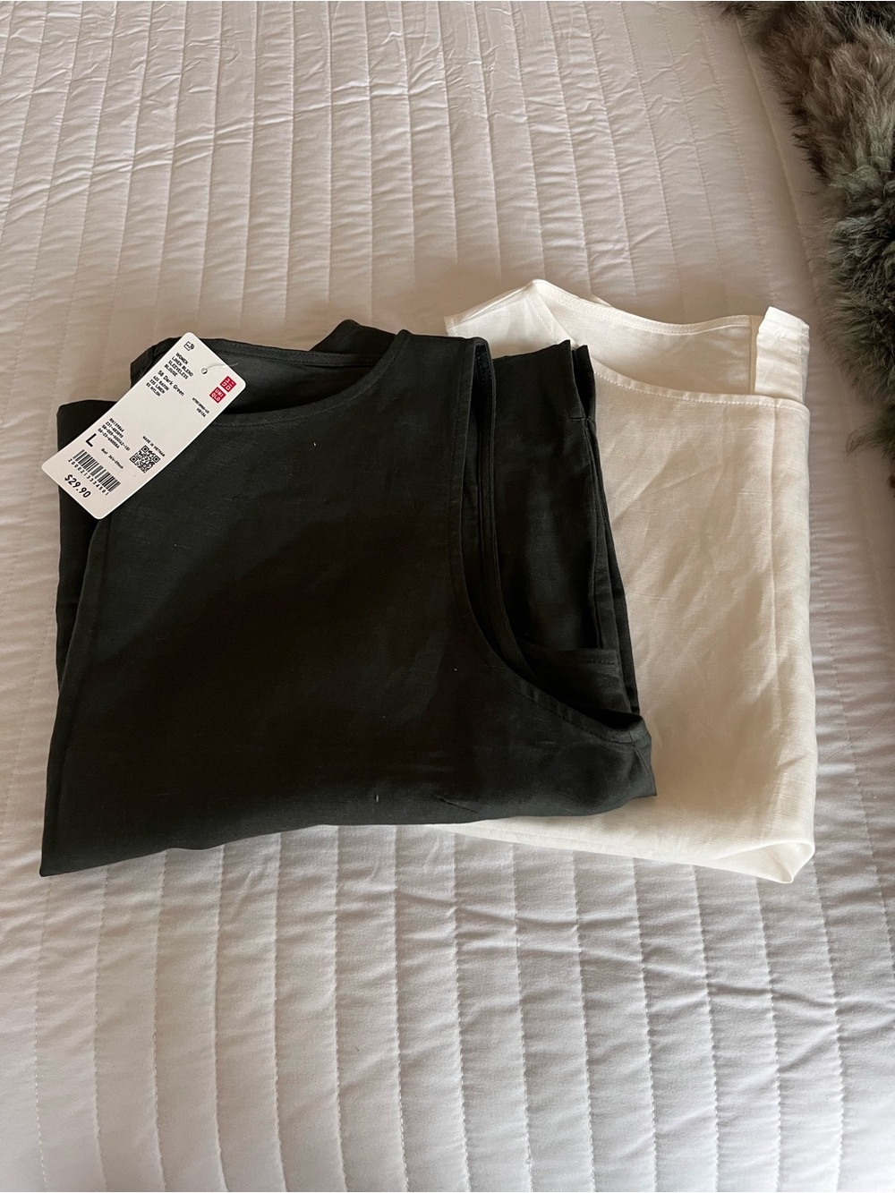 NWT Uniqlo Women Linen Blend Tank Top Size L Dark Green & White - Picture 6 of 6